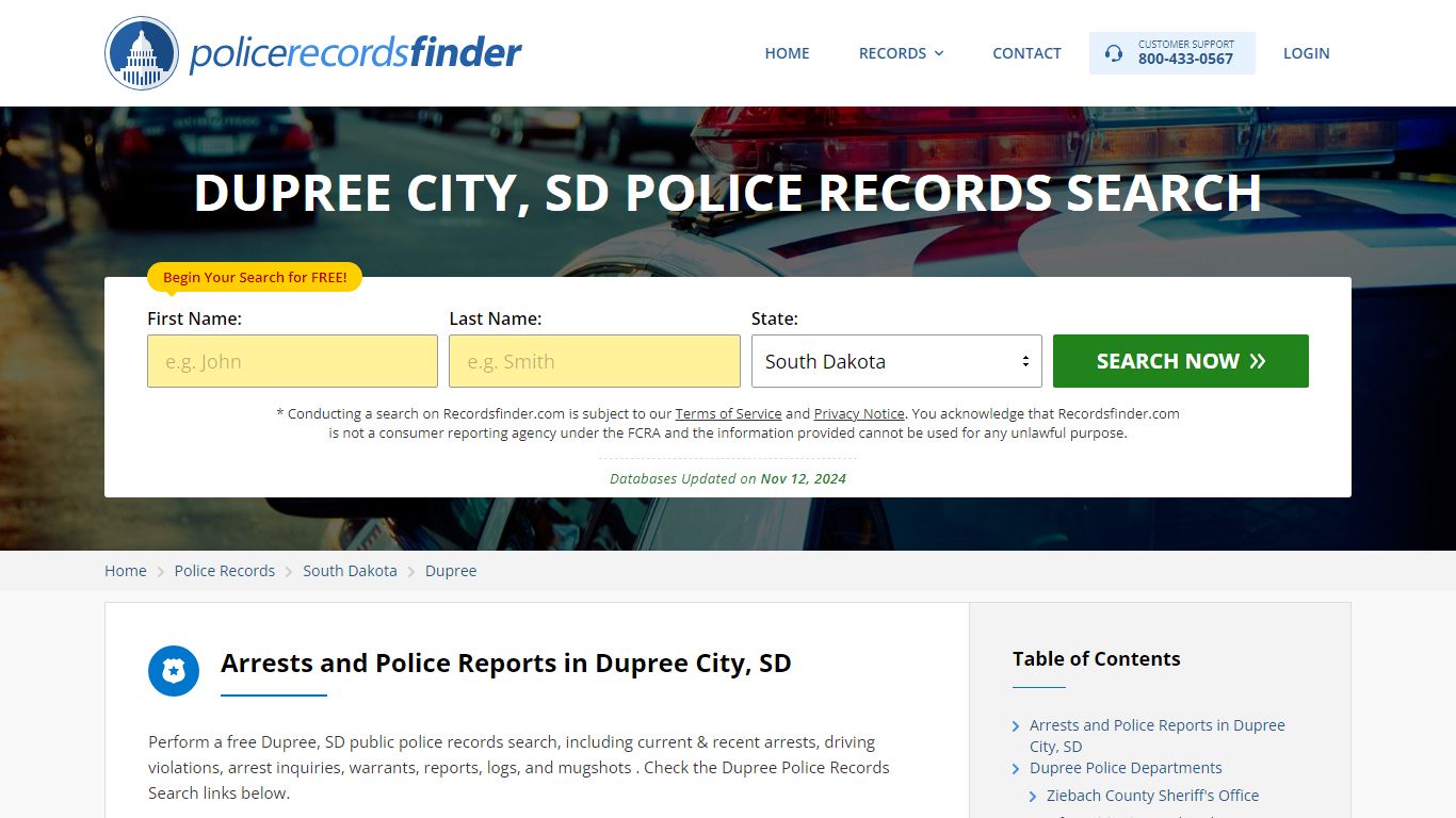 Dupree, Ziebach County, SD Police Reports & Police Department Records