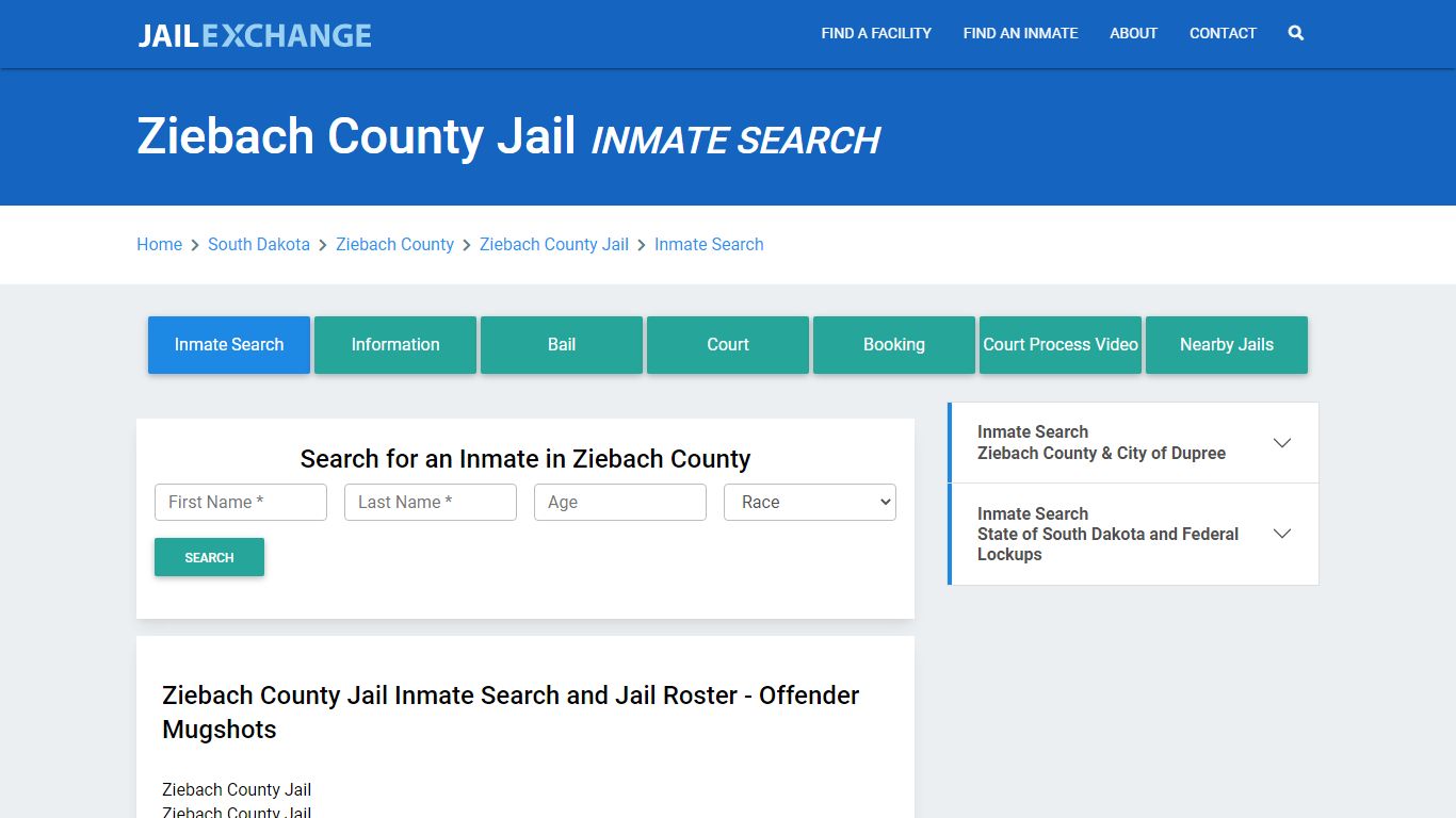 Ziebach County Jail, SD Inmate Search: Roster & Mugshots