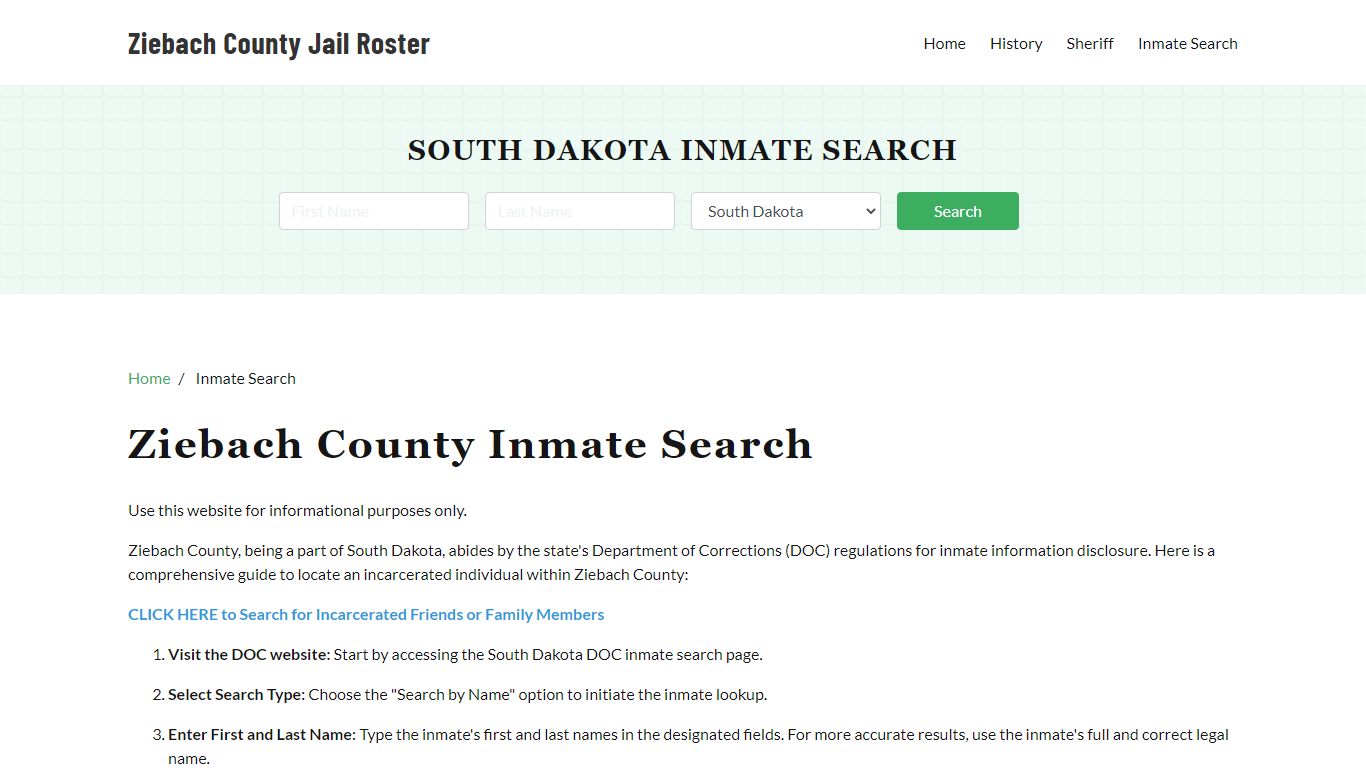 Ziebach County, SD Detainee Lookup