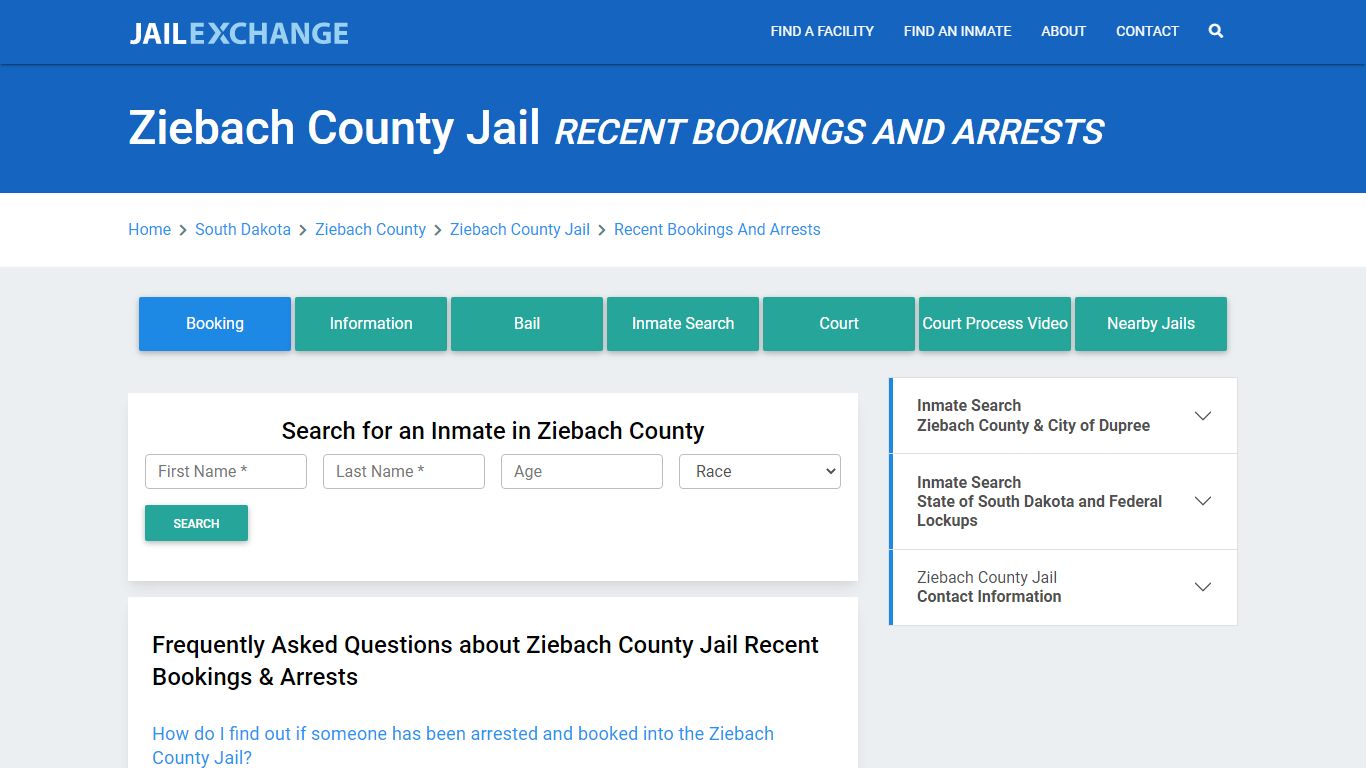 Ziebach County Jail Recent Bookings And Arrests - Jail Exchange